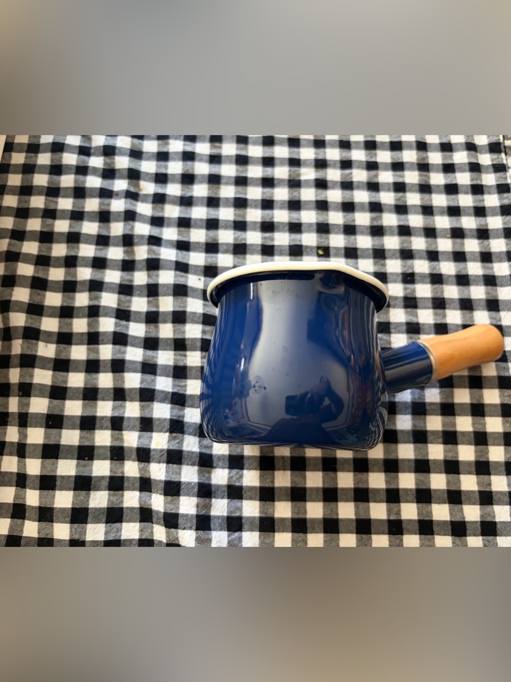 Blue Ceramic Saucepan with Wooden Handle - Home Kitchen